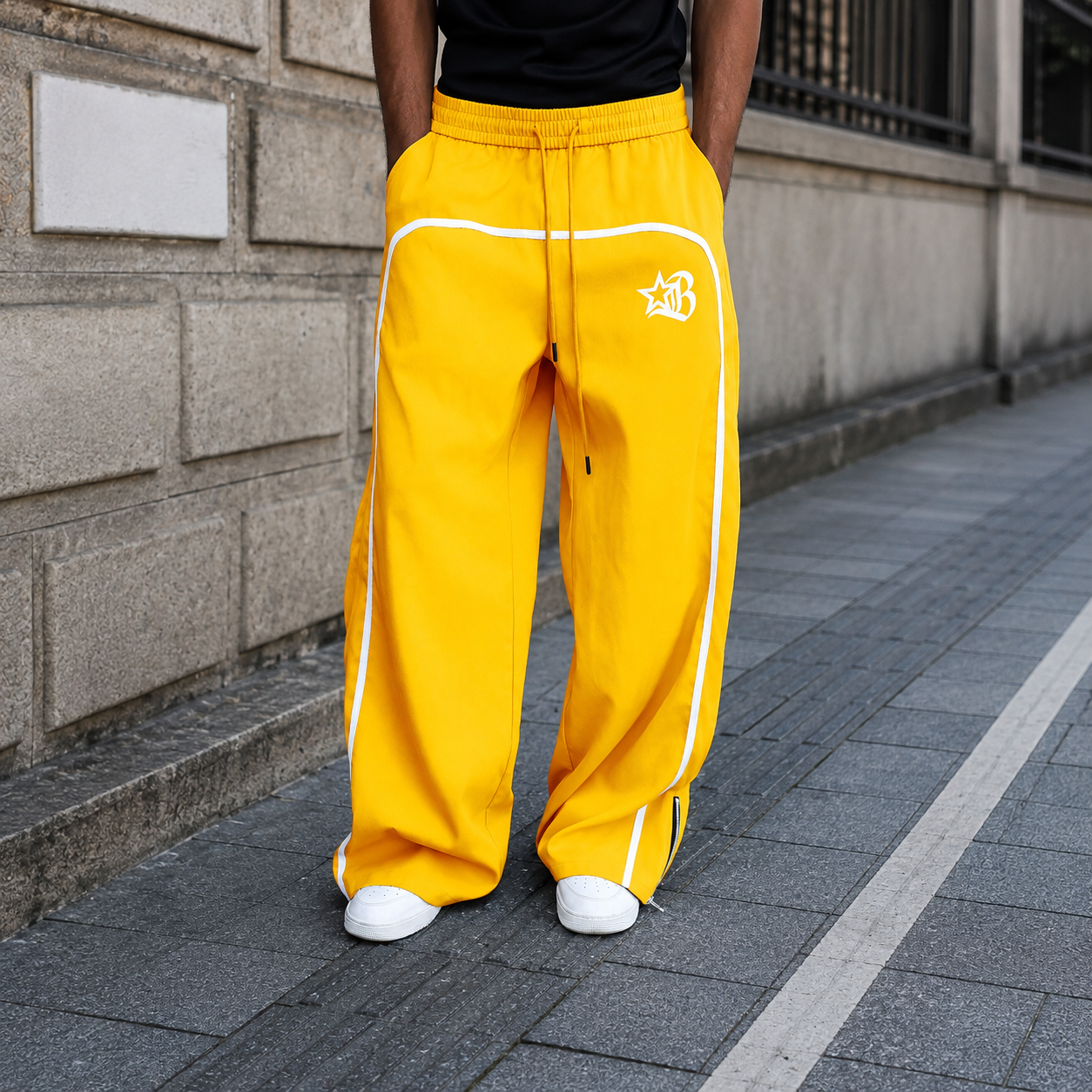 Star And Letter Printed Wide Drawstring Pants For Men