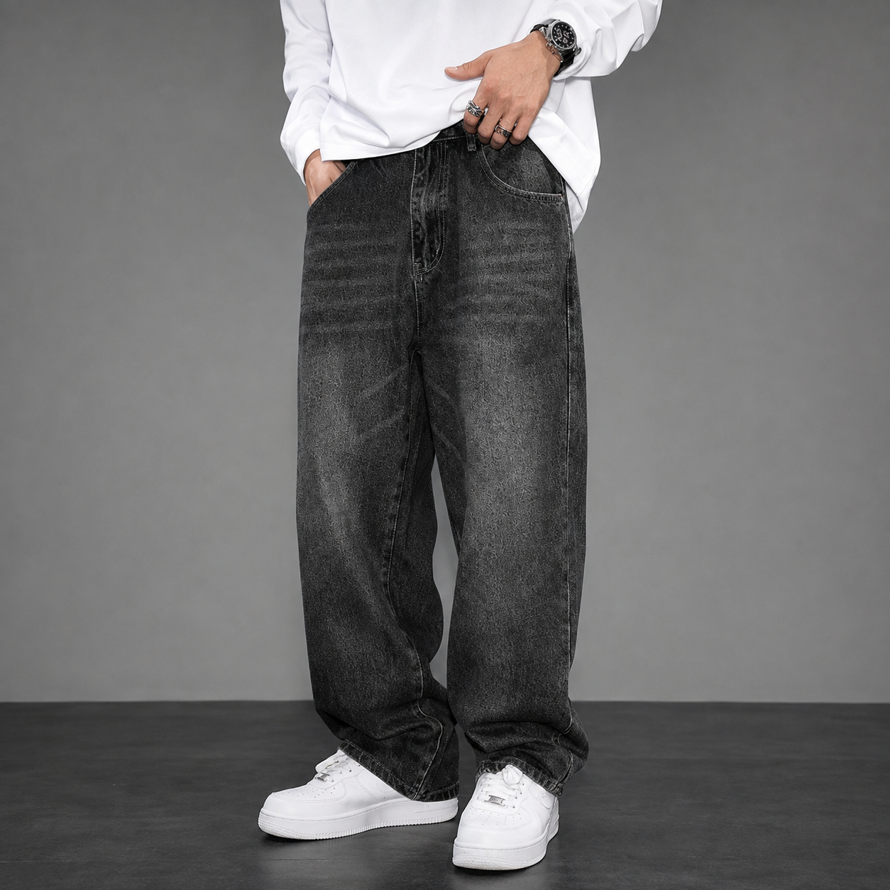 Casual Loose Fit Street Style Denim Jeans For Men