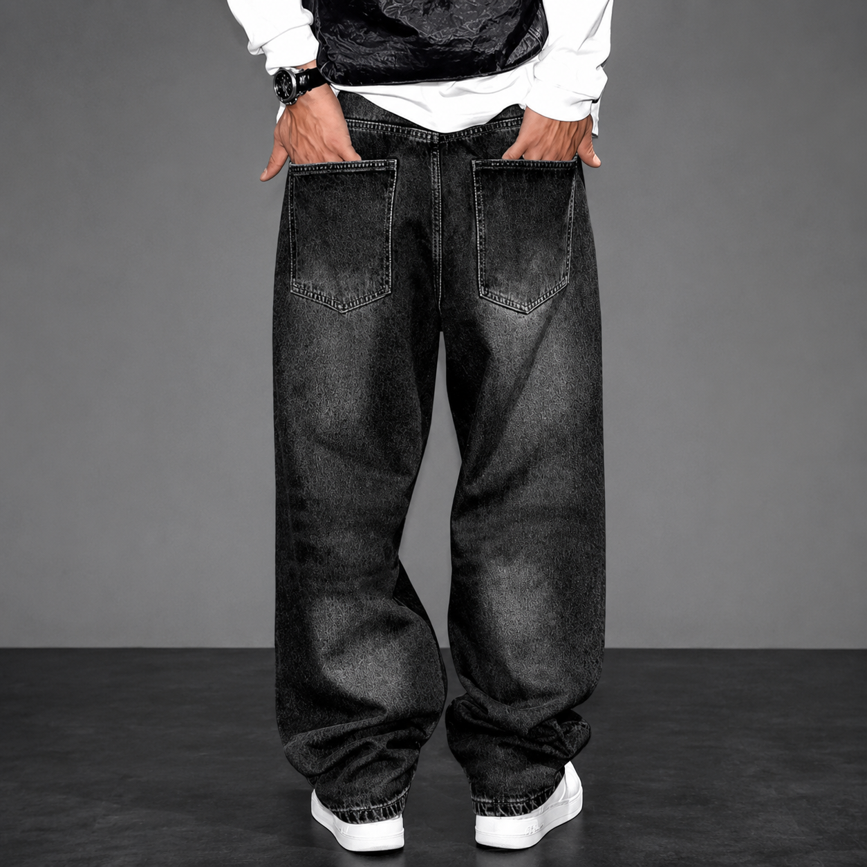 Casual Loose Fit Street Style Denim Jeans For Men