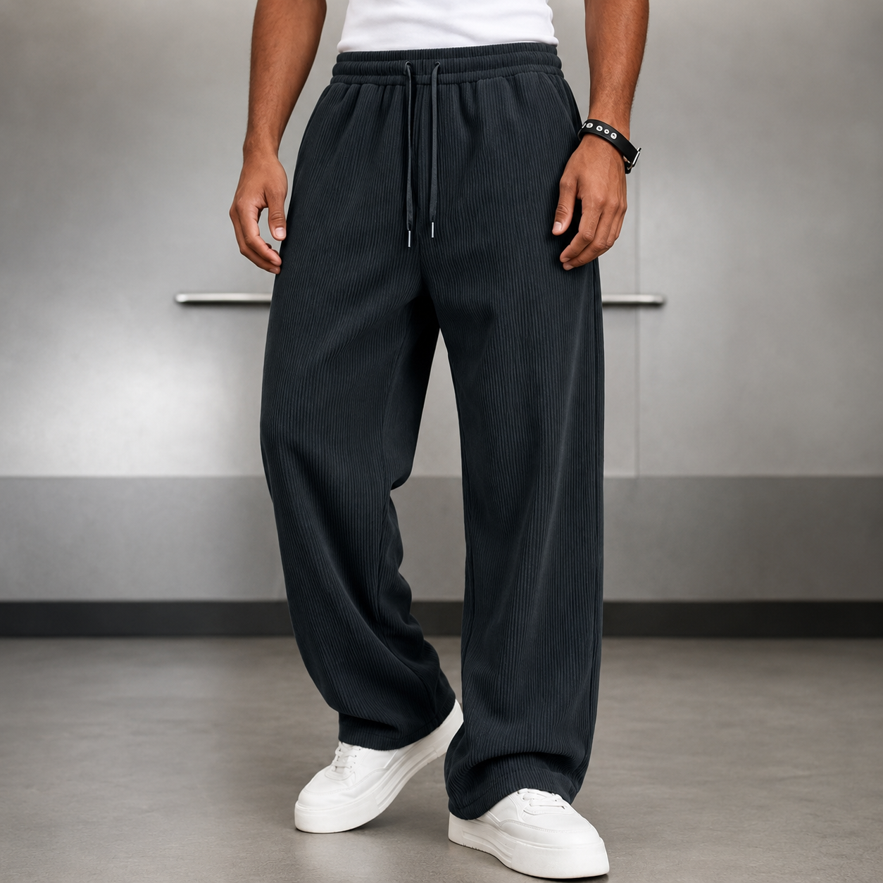 Loose Fit Wide Length Sports Pants For Men