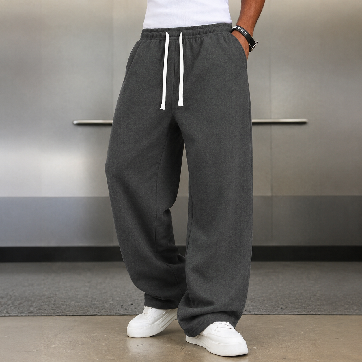 Loose Fit Wide Length Sports Pants For Men