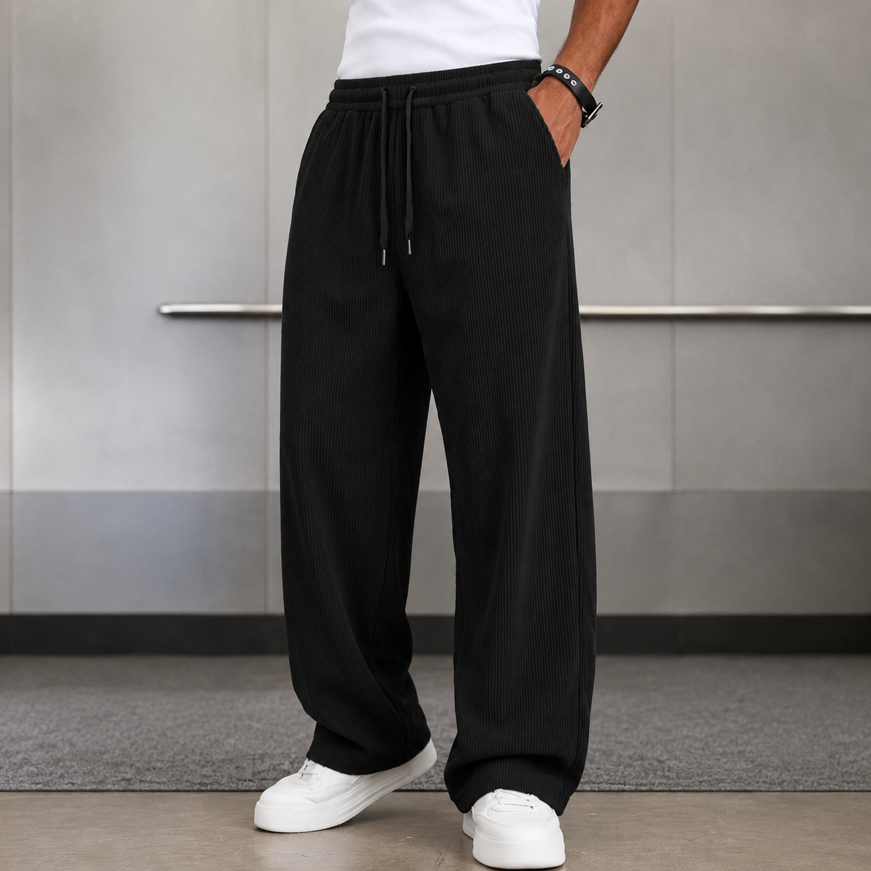 Loose Fit Wide Length Sports Pants For Men