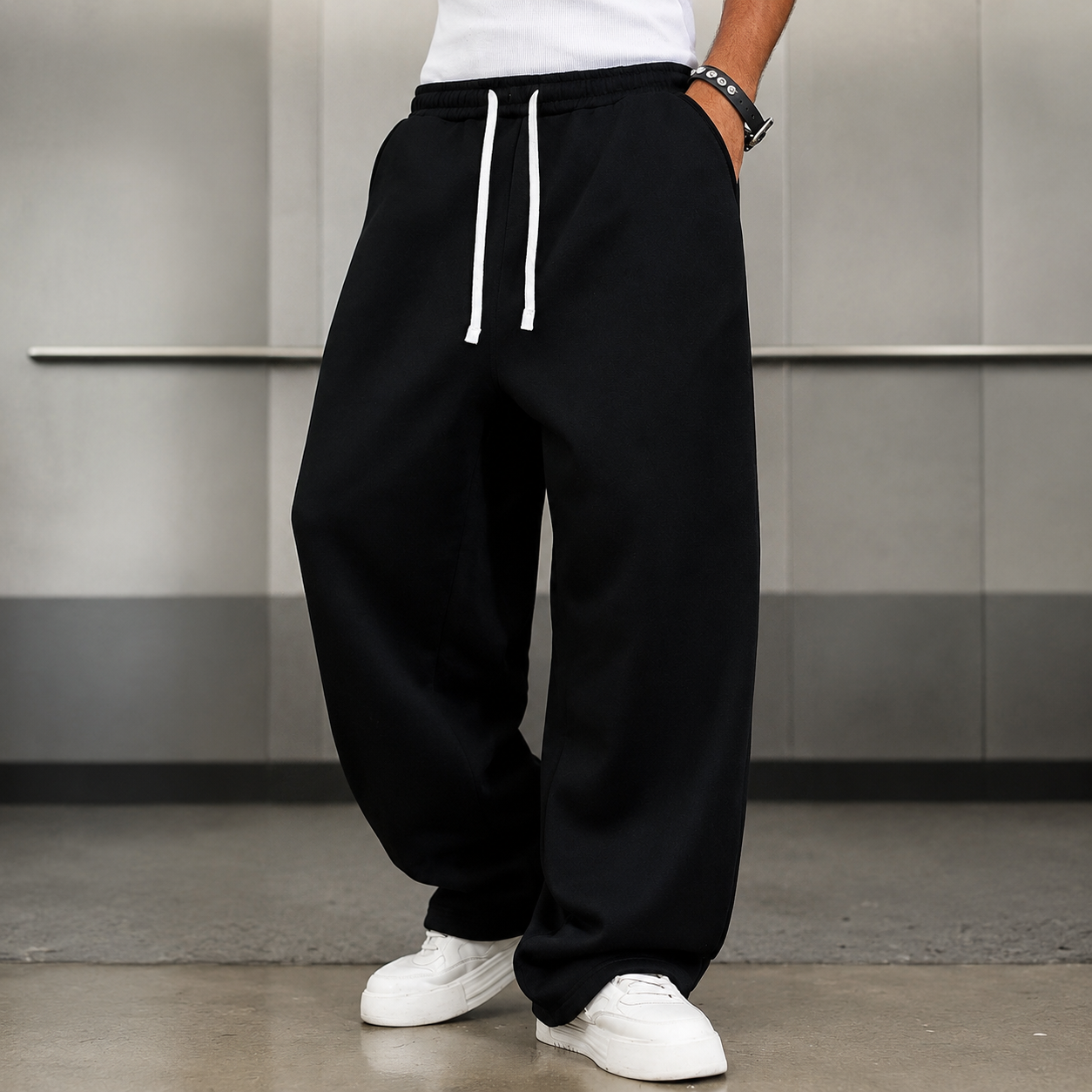 Casual Wide Loose Sports Pants With Drawstring For Men