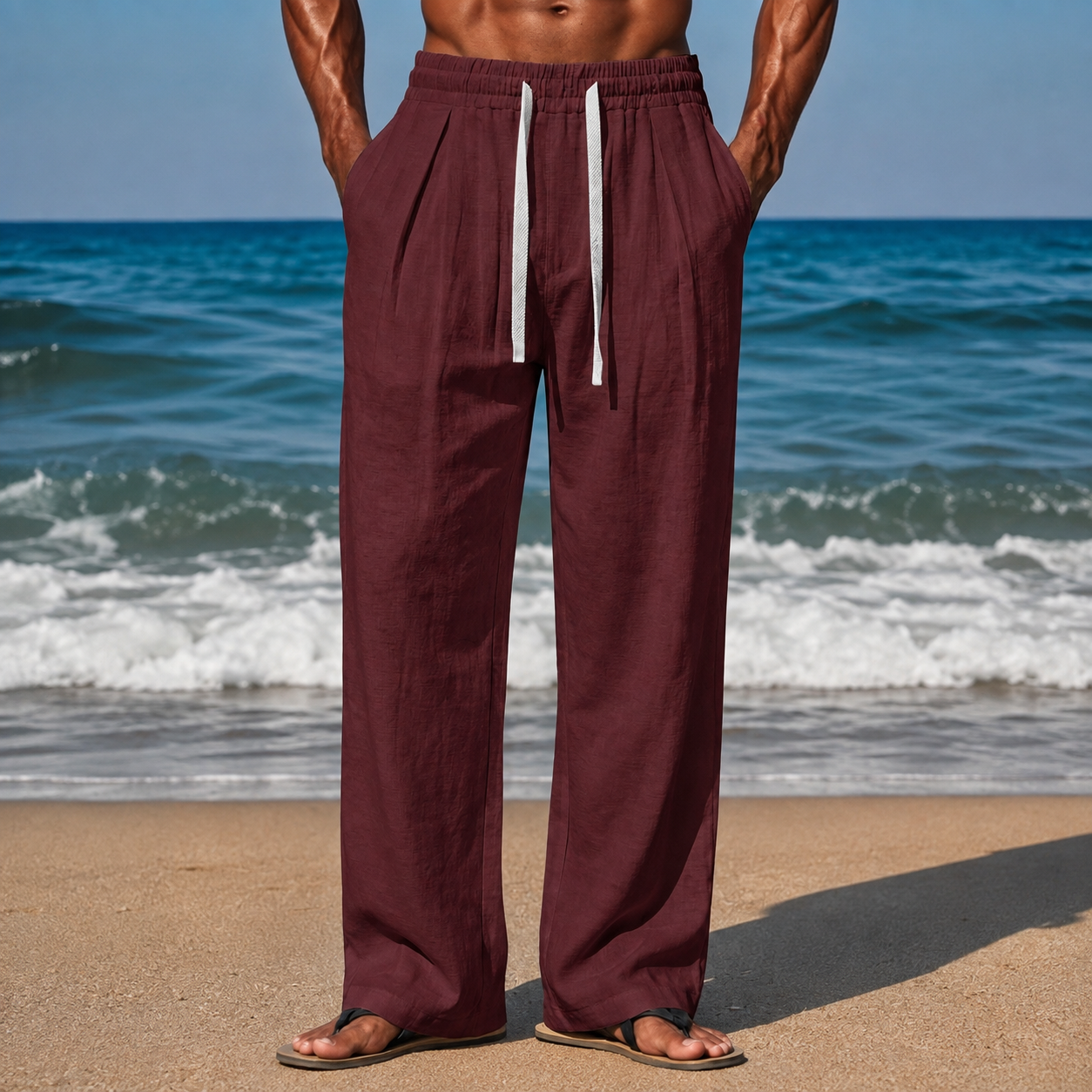 Casual Boho Vacation Pants With Drawstring For Men
