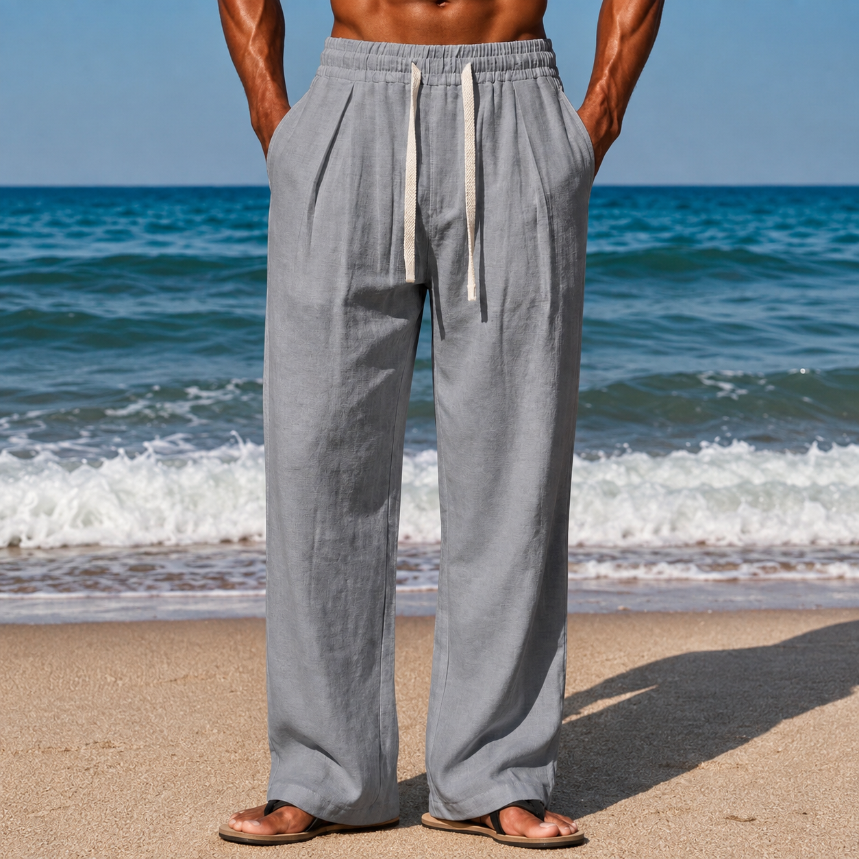 Casual Boho Vacation Pants With Drawstring For Men