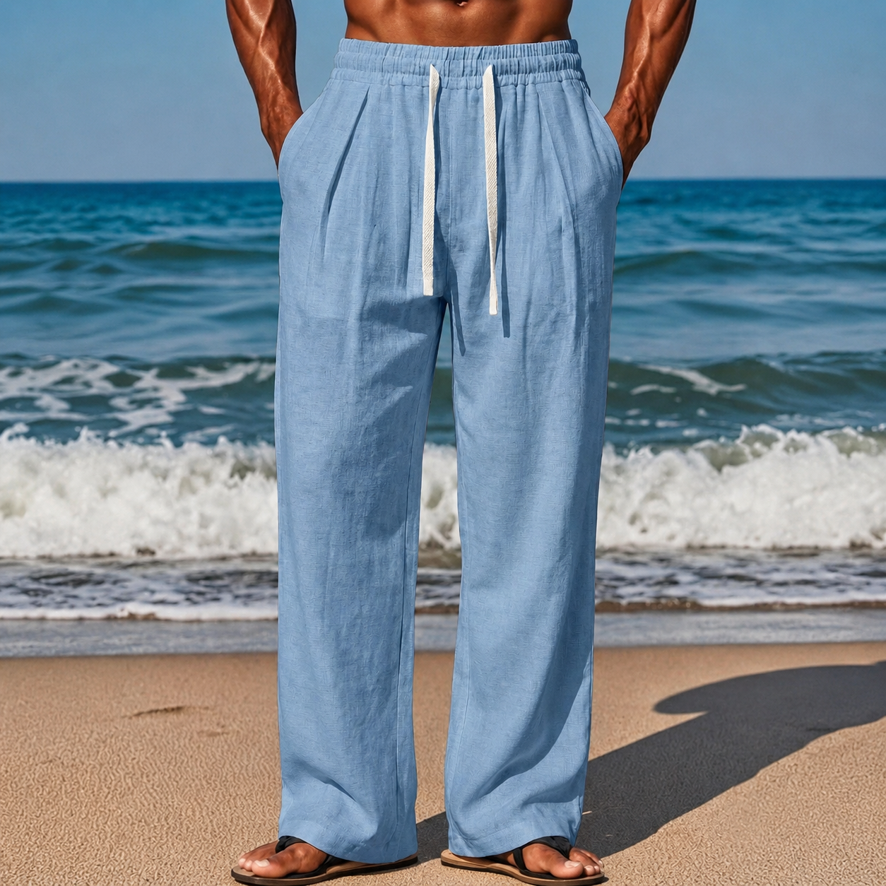 Casual Boho Vacation Pants With Drawstring For Men