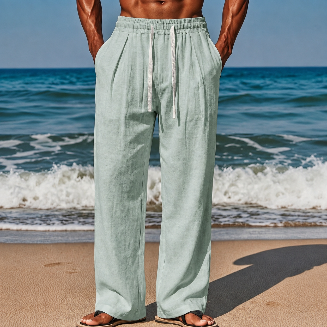 Casual Boho Vacation Pants With Drawstring For Men