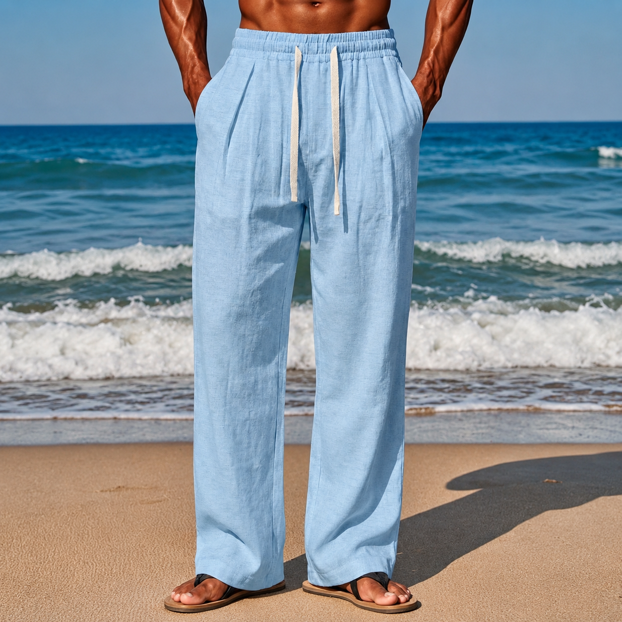 Casual Boho Vacation Pants With Drawstring For Men