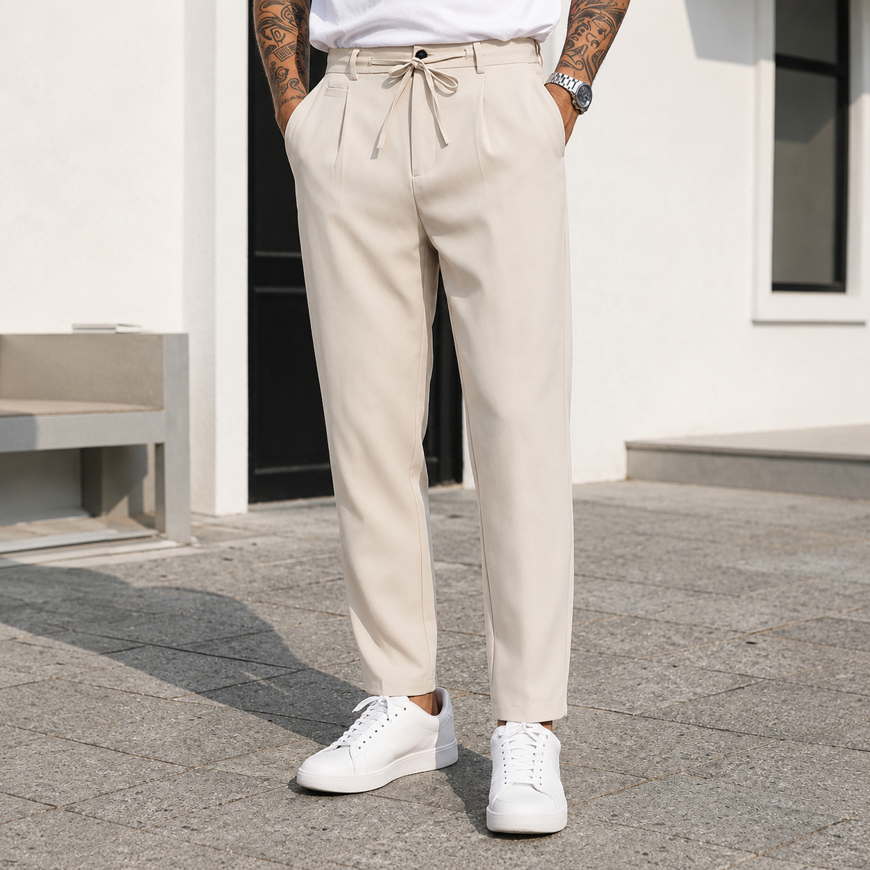 Casual Baggy Vacation Pants With Drawstring For Men