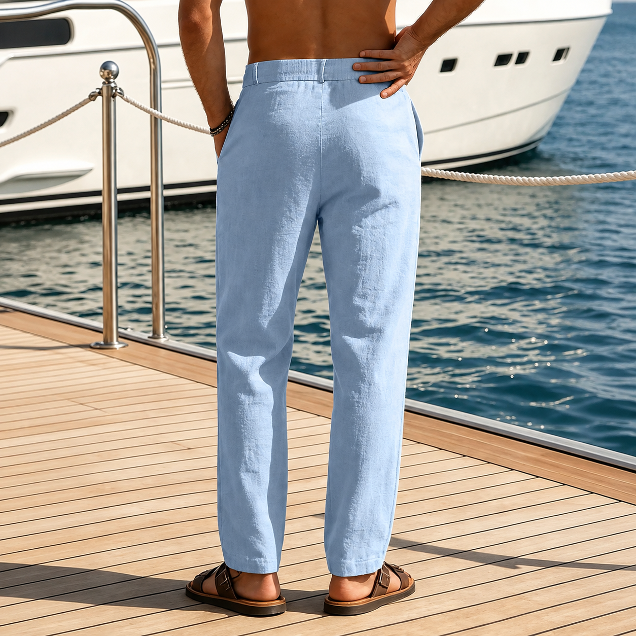Casual Baggy Vacation Pants With Drawstring For Men