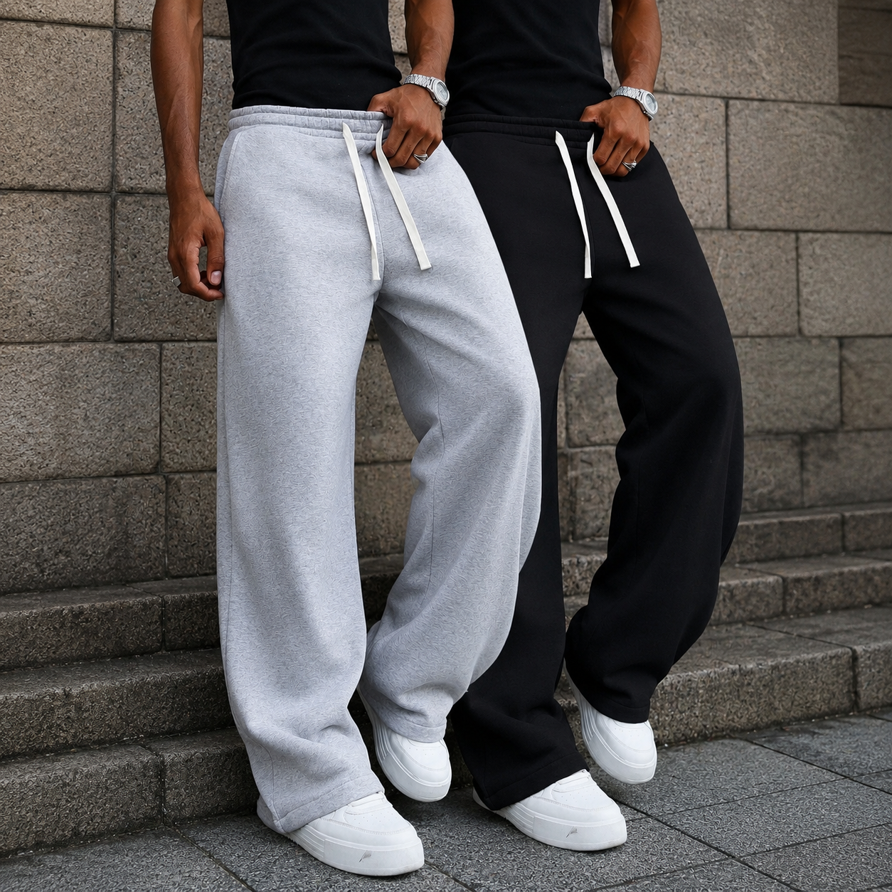 2 Pieces Loose Sports Sweatpants With Drawstring For Men