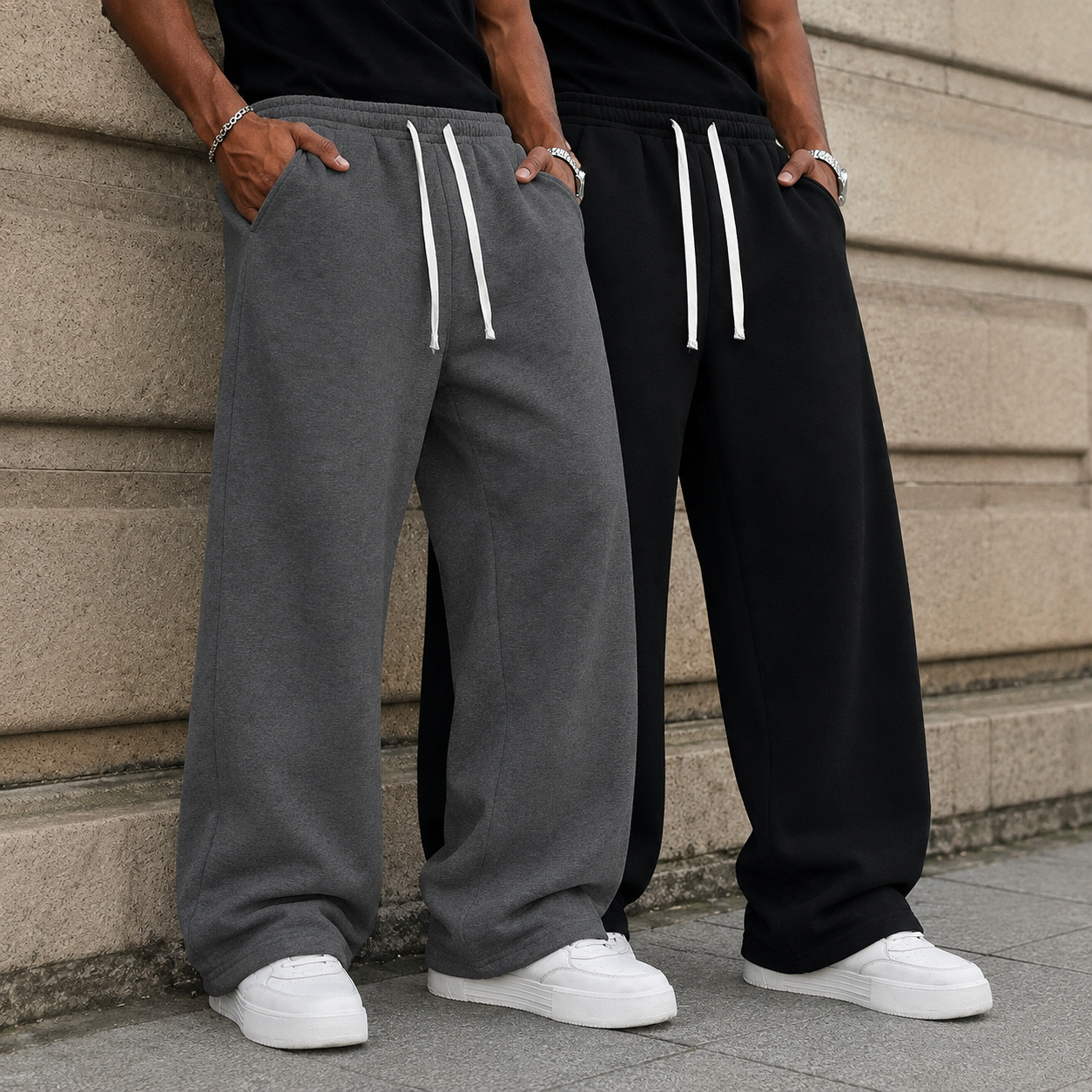 2 Pieces Loose Sports Sweatpants With Drawstring For Men