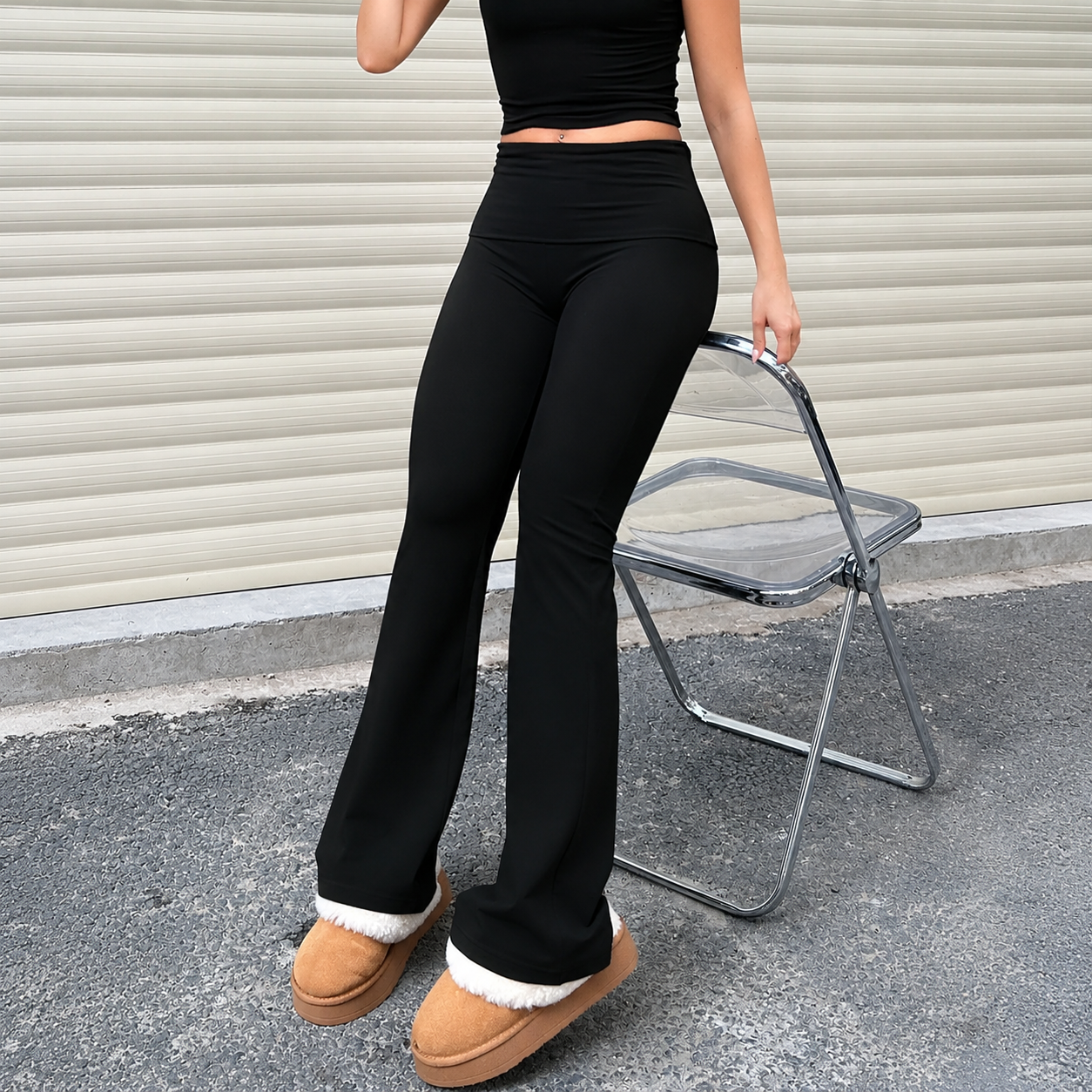 Casual Fitted Flared Ruched Stretchy Leggings For Women
