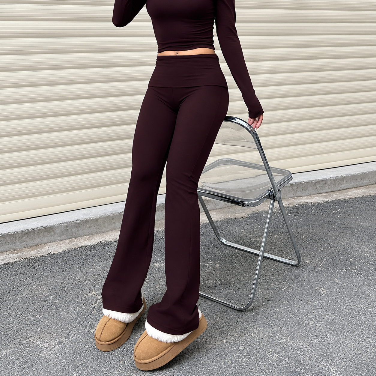 Casual Fitted Flared Ruched Stretchy Leggings For Women