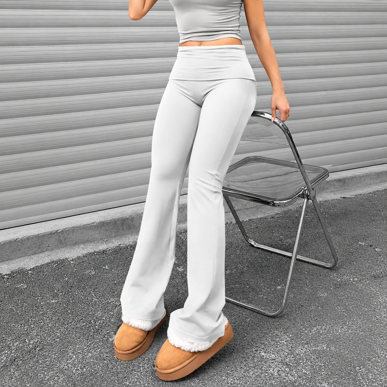 Casual Fitted Flared Ruched Stretchy Leggings For Women