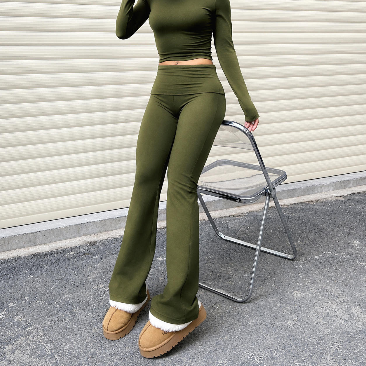 Casual Fitted Flared Ruched Stretchy Leggings For Women