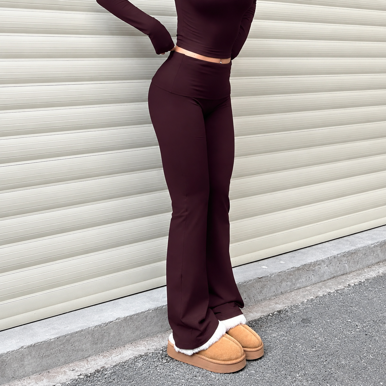 Casual Fitted Flared Ruched Stretchy Leggings For Women
