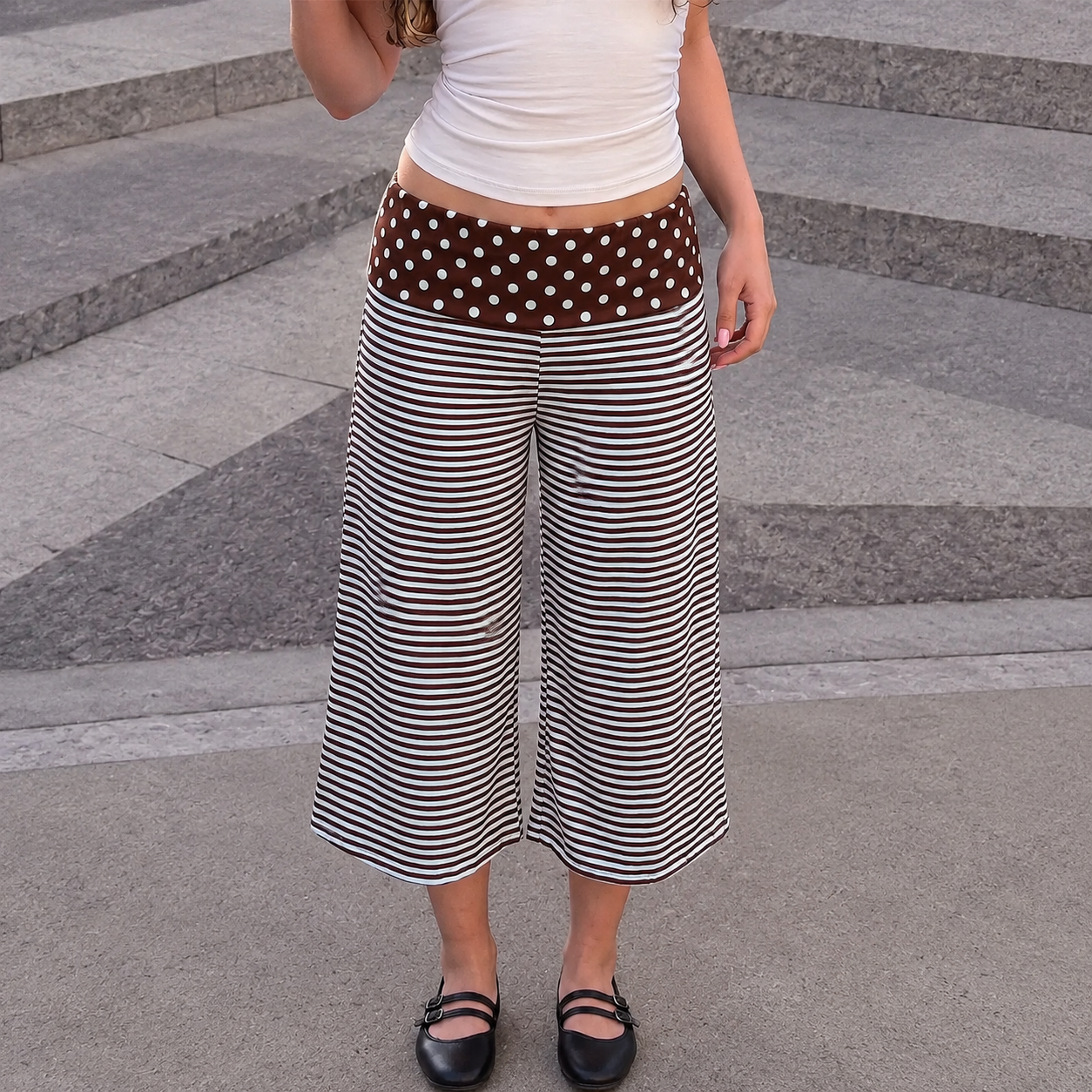Casual Loose Fit Striped Pattern Capri Pants For Women