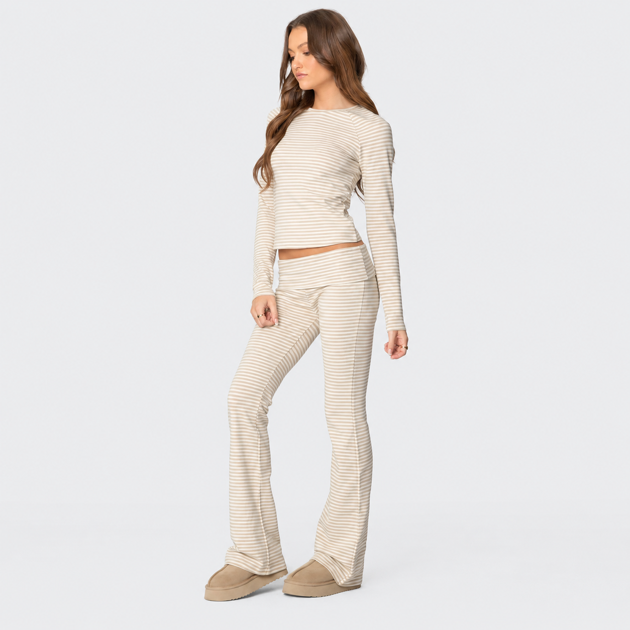 Striped Flared Casual Pants For Everyday Wear For Women