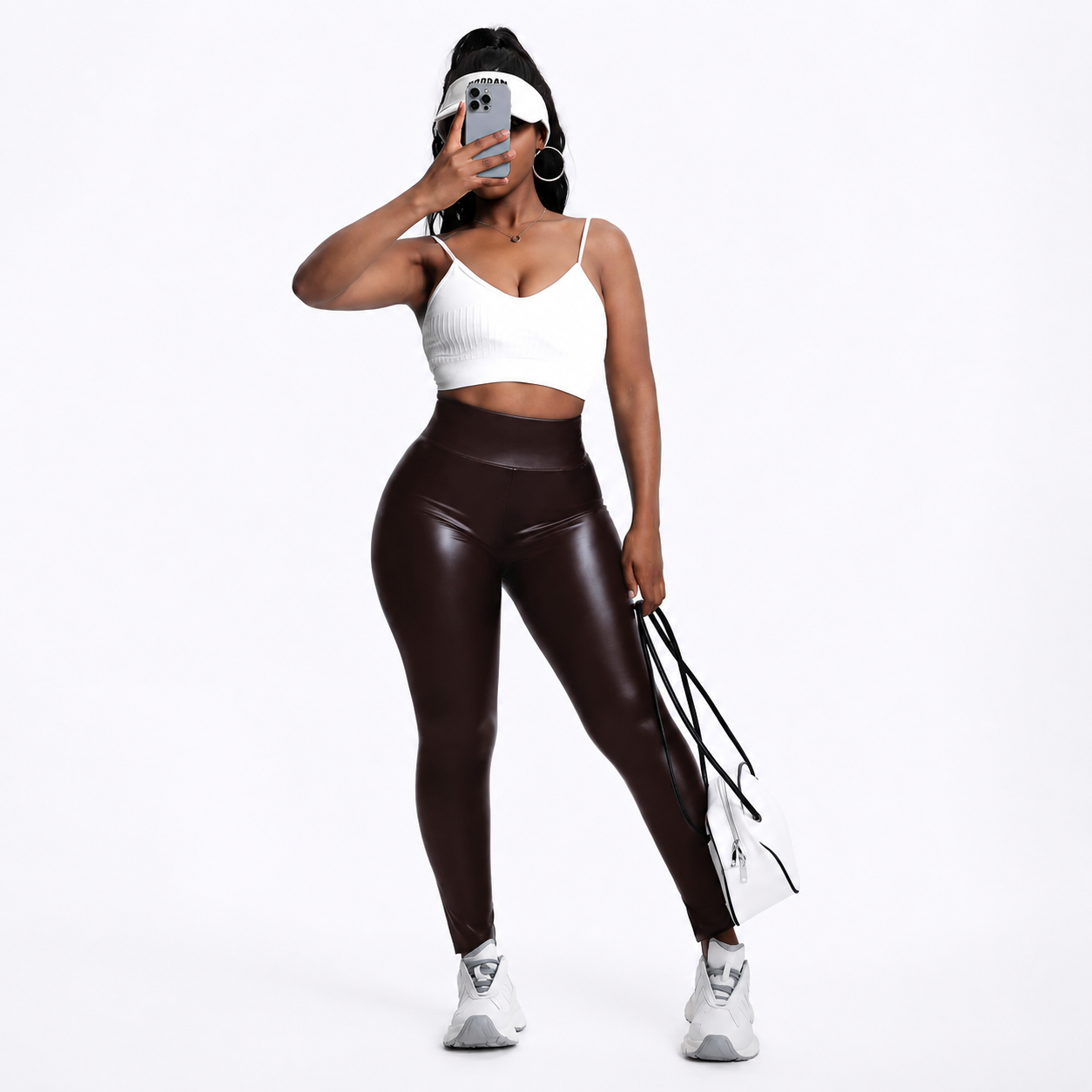 High Rise Faux Leather Casual Pants For Fall Winter Wear For Women