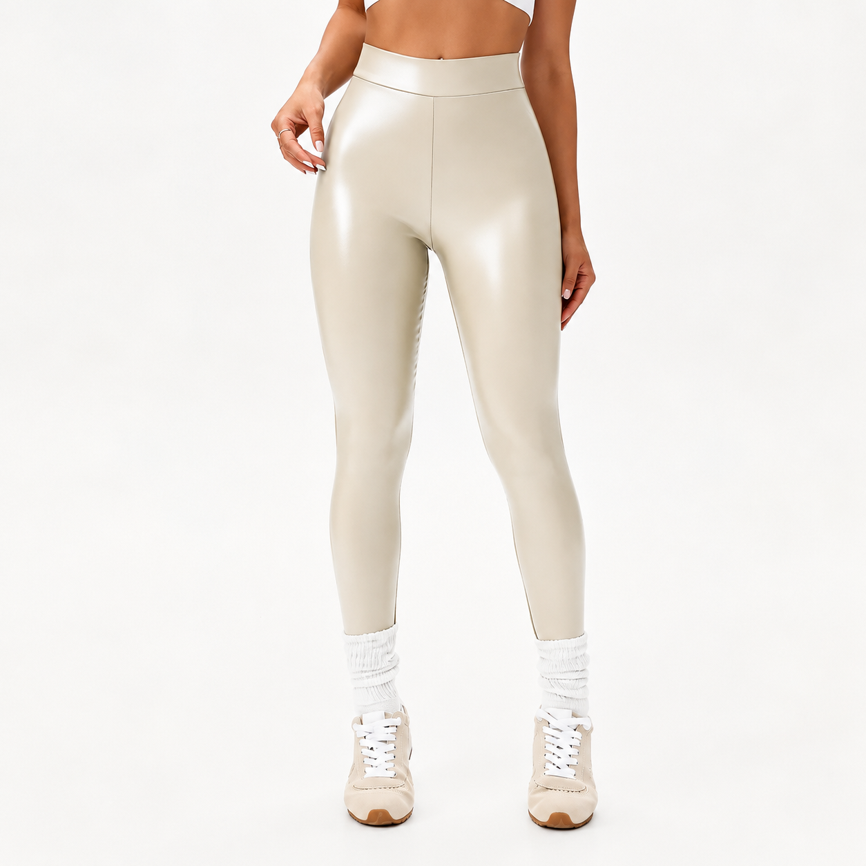 High Rise Faux Leather Casual Pants For Fall Winter Wear For Women