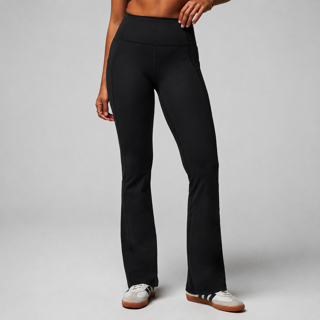 High Rise Pocket Kick Flare Casual Pants For Everyday Wear For Women