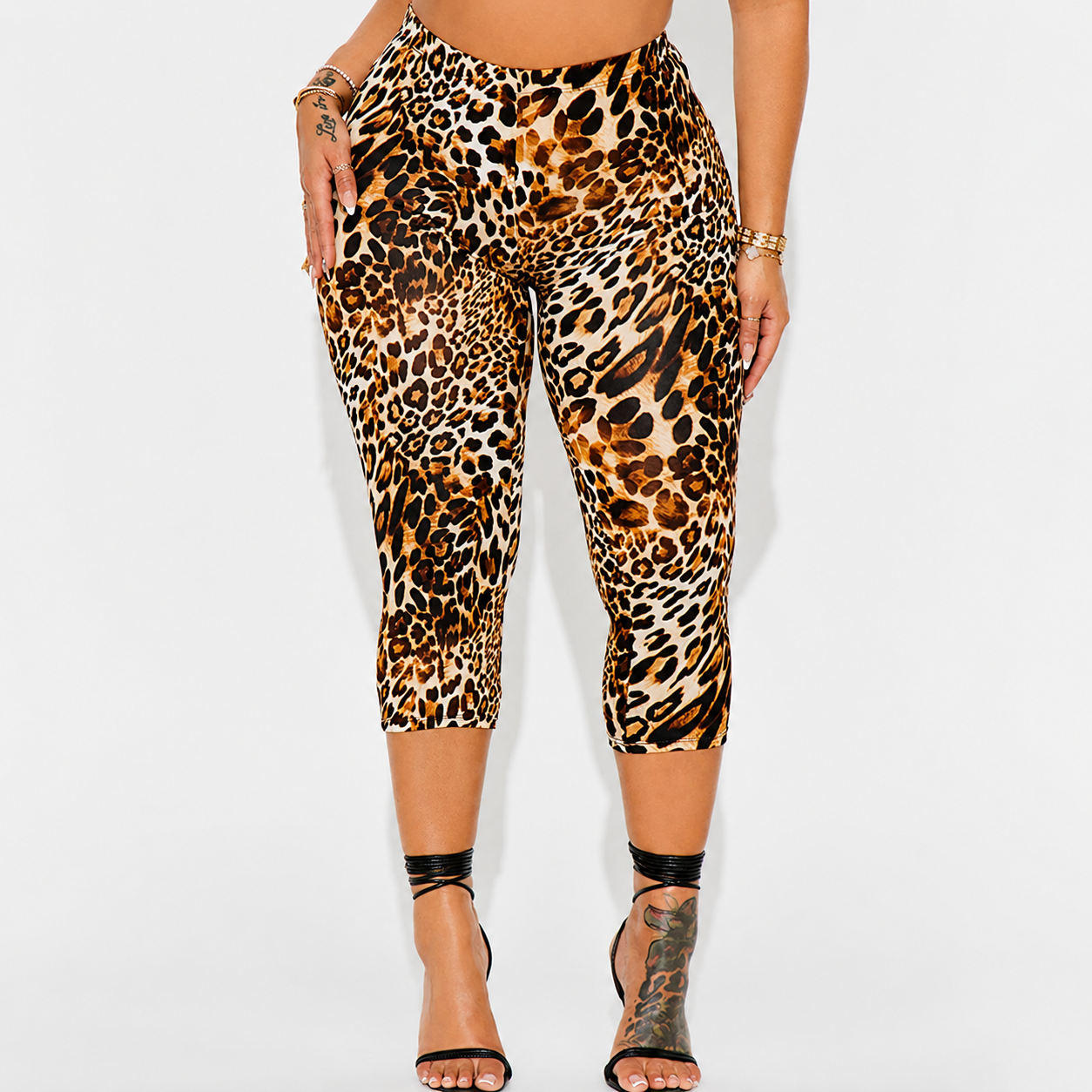 High Rise Stretch Capri Pants For Casual Daily Wear For Women