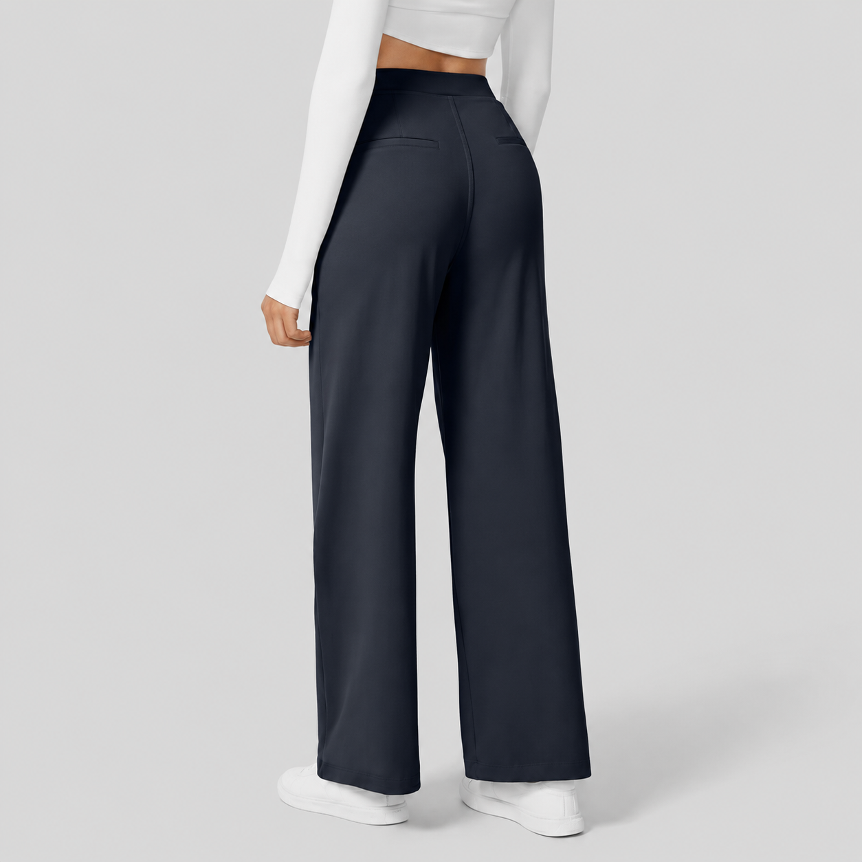 High Rise Straight Fit Work Pants With Side Pocket For Women