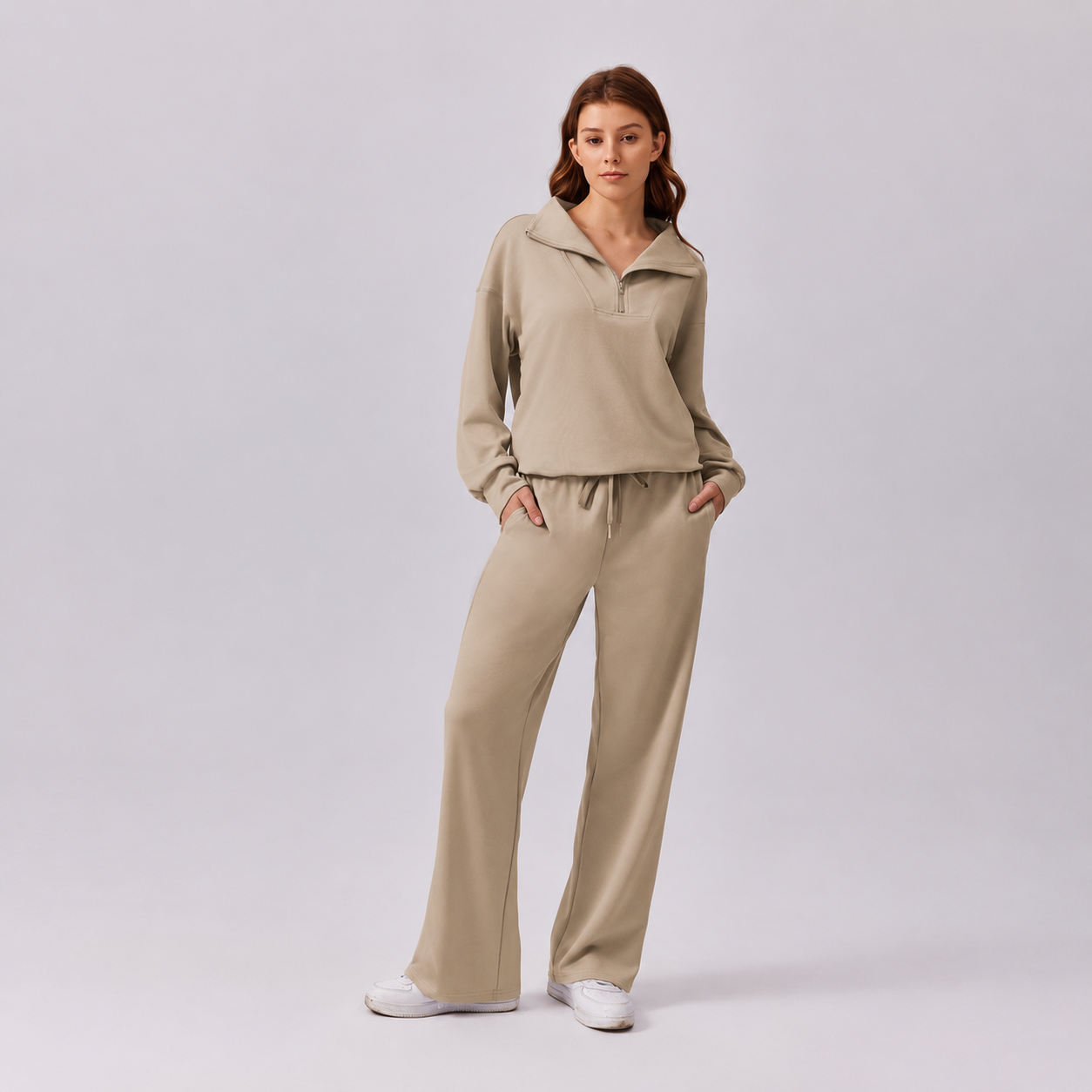 2 Pieces Long Sleeve Cardigan And Sports Pants Set  