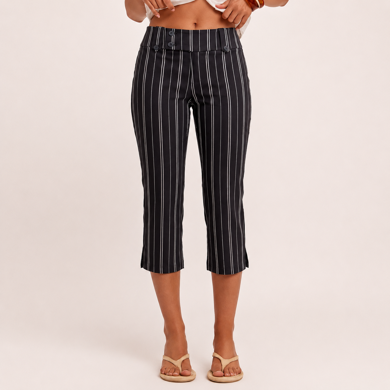 Casual Vintage Striped Outing Capri Pants For Women