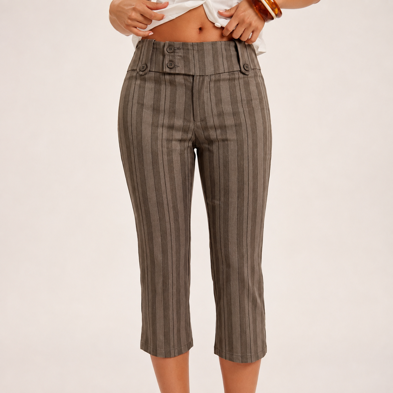 Casual Vintage Striped Outing Capri Pants For Women