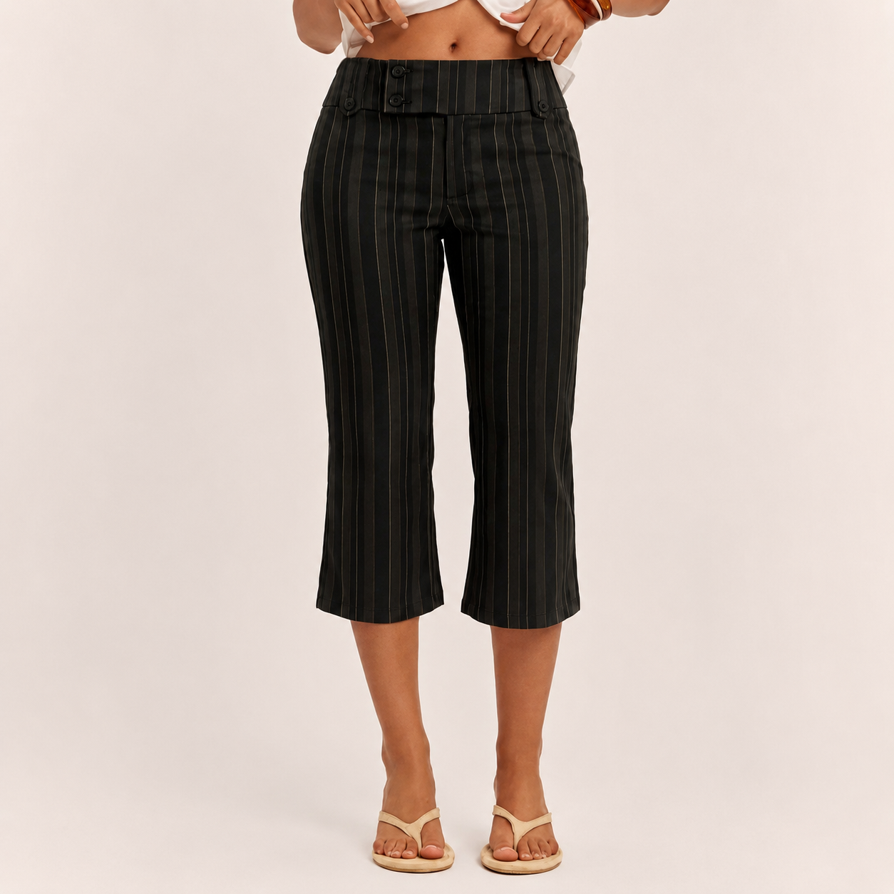 Casual Vintage Striped Outing Capri Pants For Women