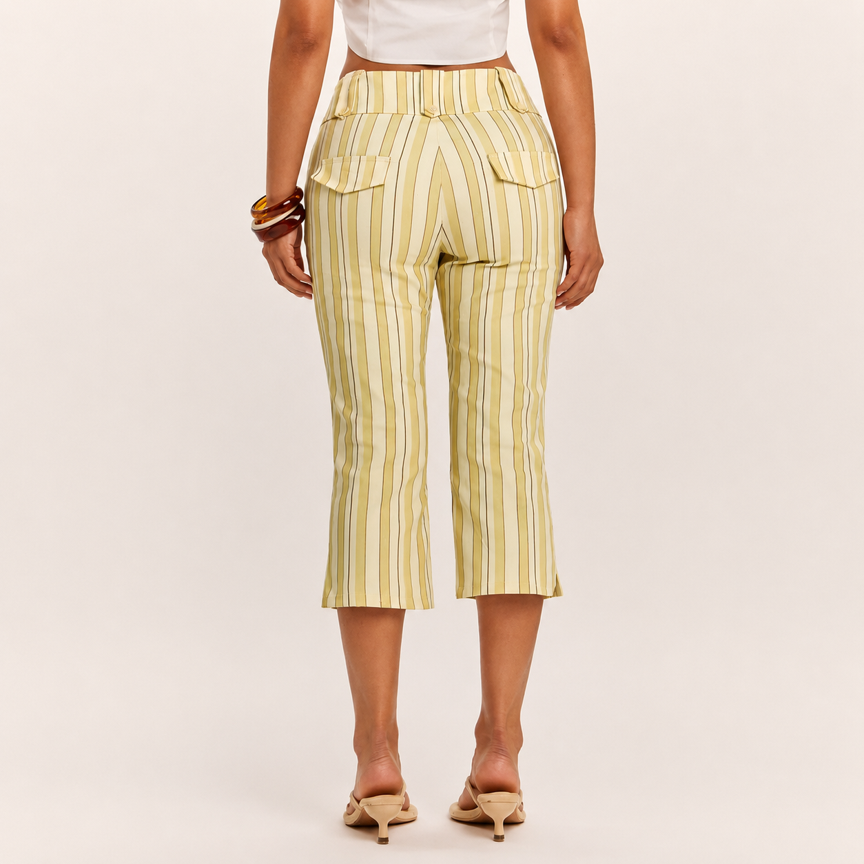 Casual Vintage Striped Outing Capri Pants For Women