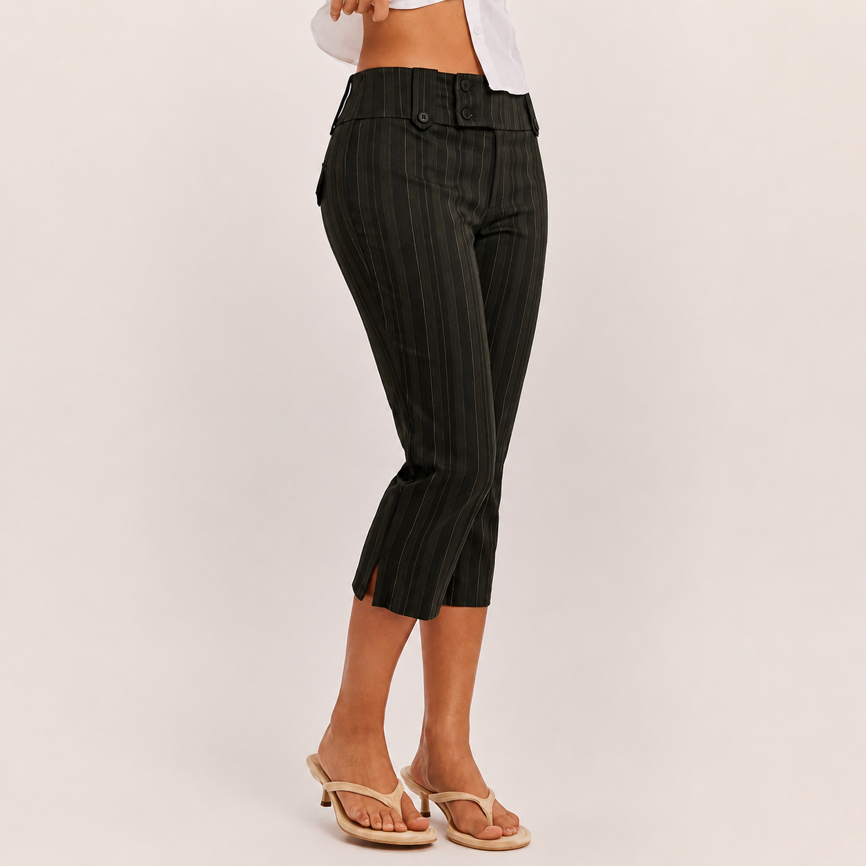 Casual Vintage Striped Outing Capri Pants For Women