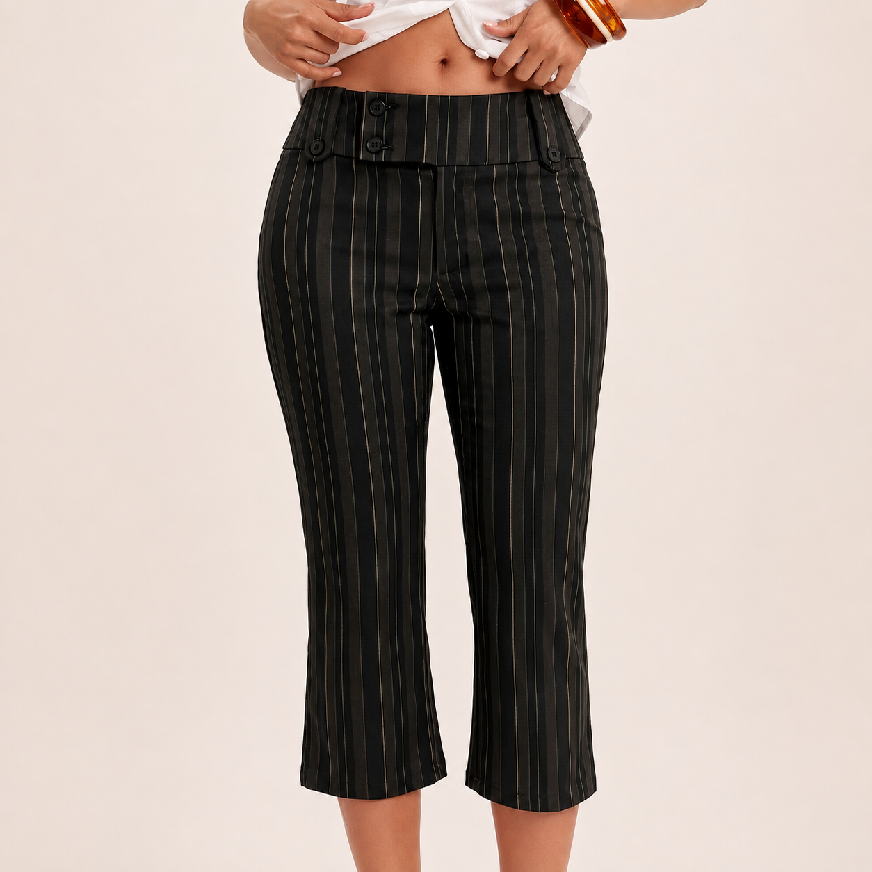 Casual Vintage Striped Outing Capri Pants For Women