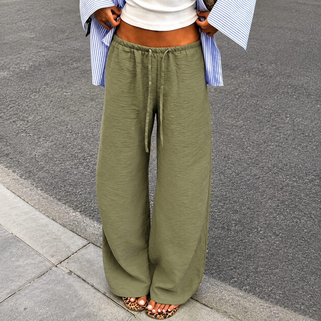 Casual Wide Loose Pants With Drawstring For Women