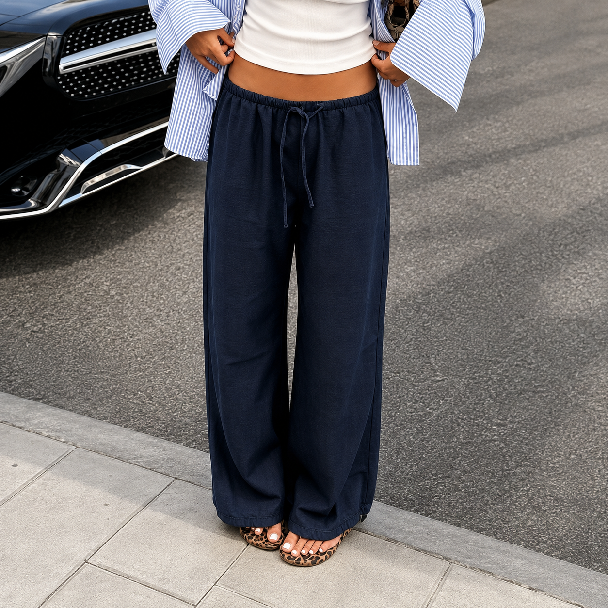 Casual Wide Loose Pants With Drawstring For Women