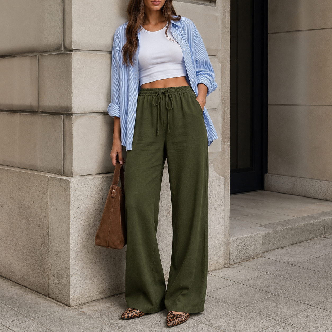 Casual Wide Loose Pants With Drawstring For Women