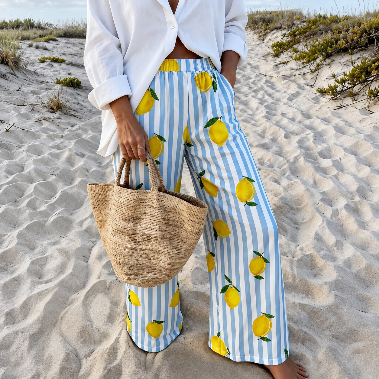 Casual Long Striped Vacation Themed Pants For Women