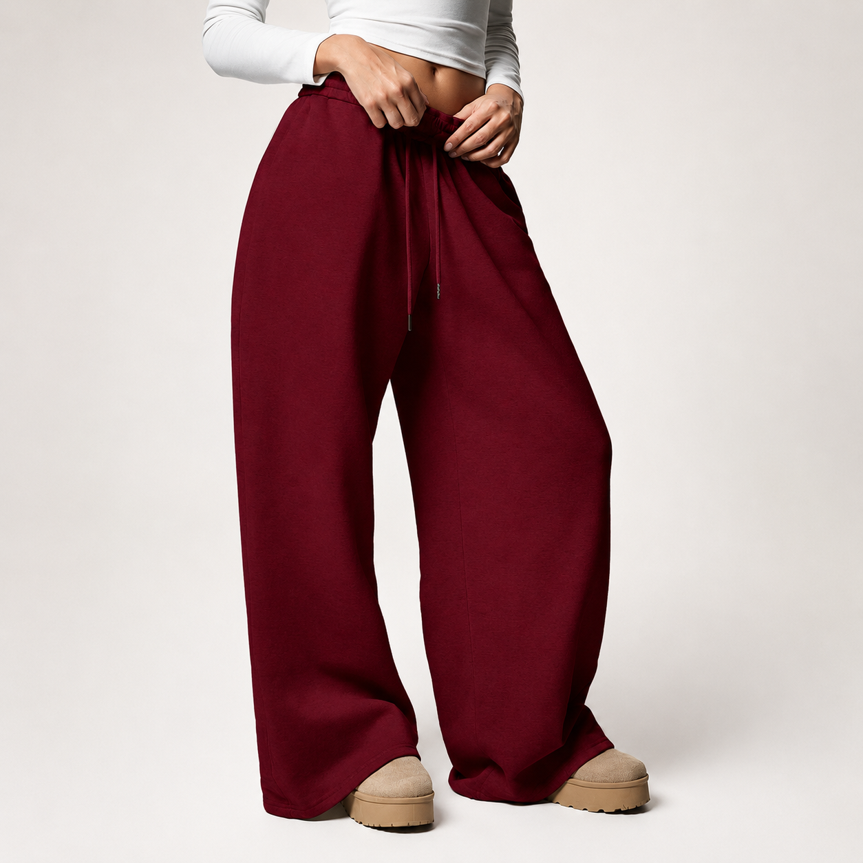 Casual Wide Loose Winter Thickened Thermal Lined Sweatpants For Women