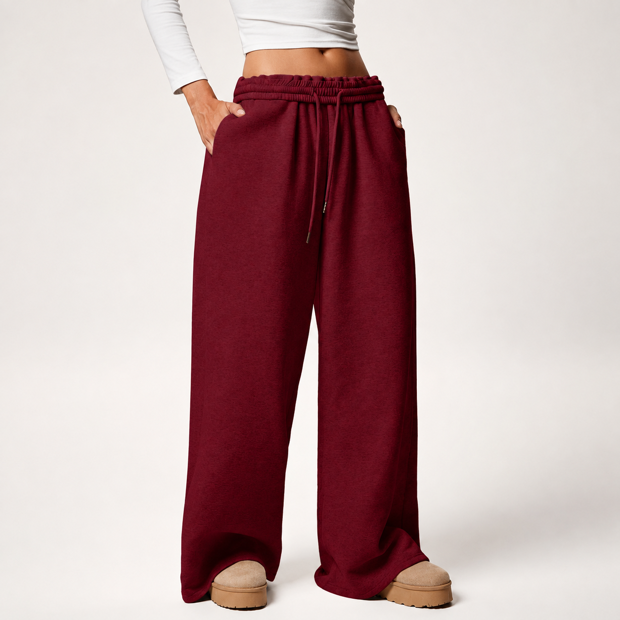 Casual Wide Loose Winter Thickened Thermal Lined Sweatpants For Women