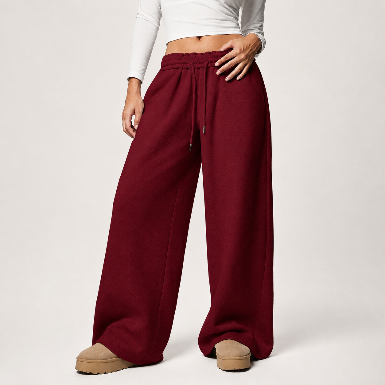 Casual Wide Loose Winter Thickened Thermal Lined Sweatpants For Women