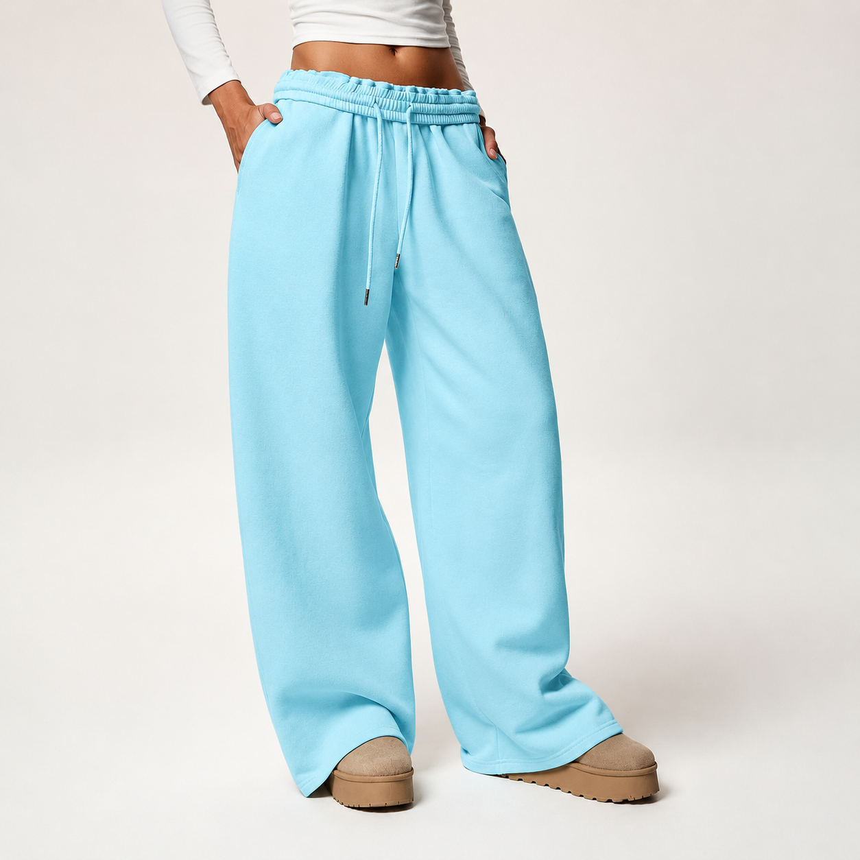 Casual Wide Loose Winter Thickened Thermal Lined Sweatpants For Women