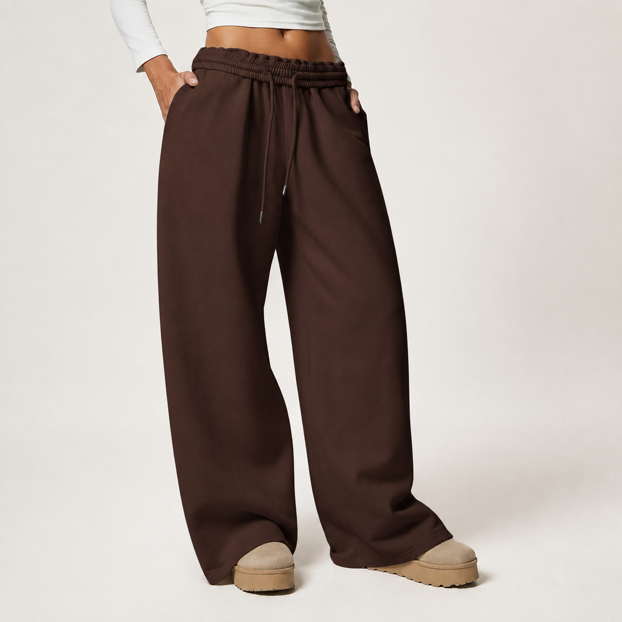 Casual Wide Loose Winter Thickened Thermal Lined Sweatpants For Women