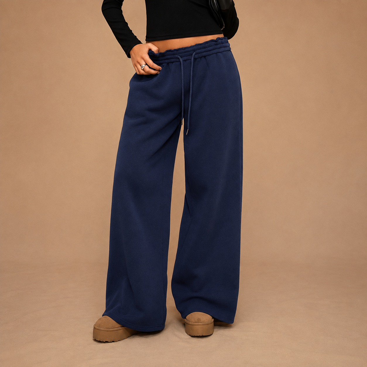 Casual Wide Loose Winter Thickened Thermal Lined Sweatpants For Women
