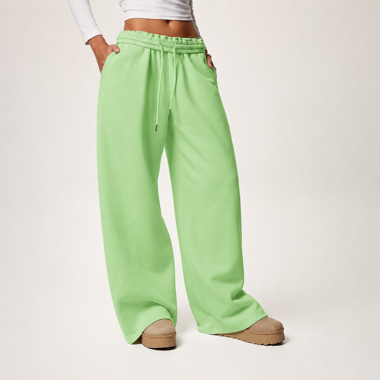 Casual Wide Loose Winter Thickened Thermal Lined Sweatpants For Women