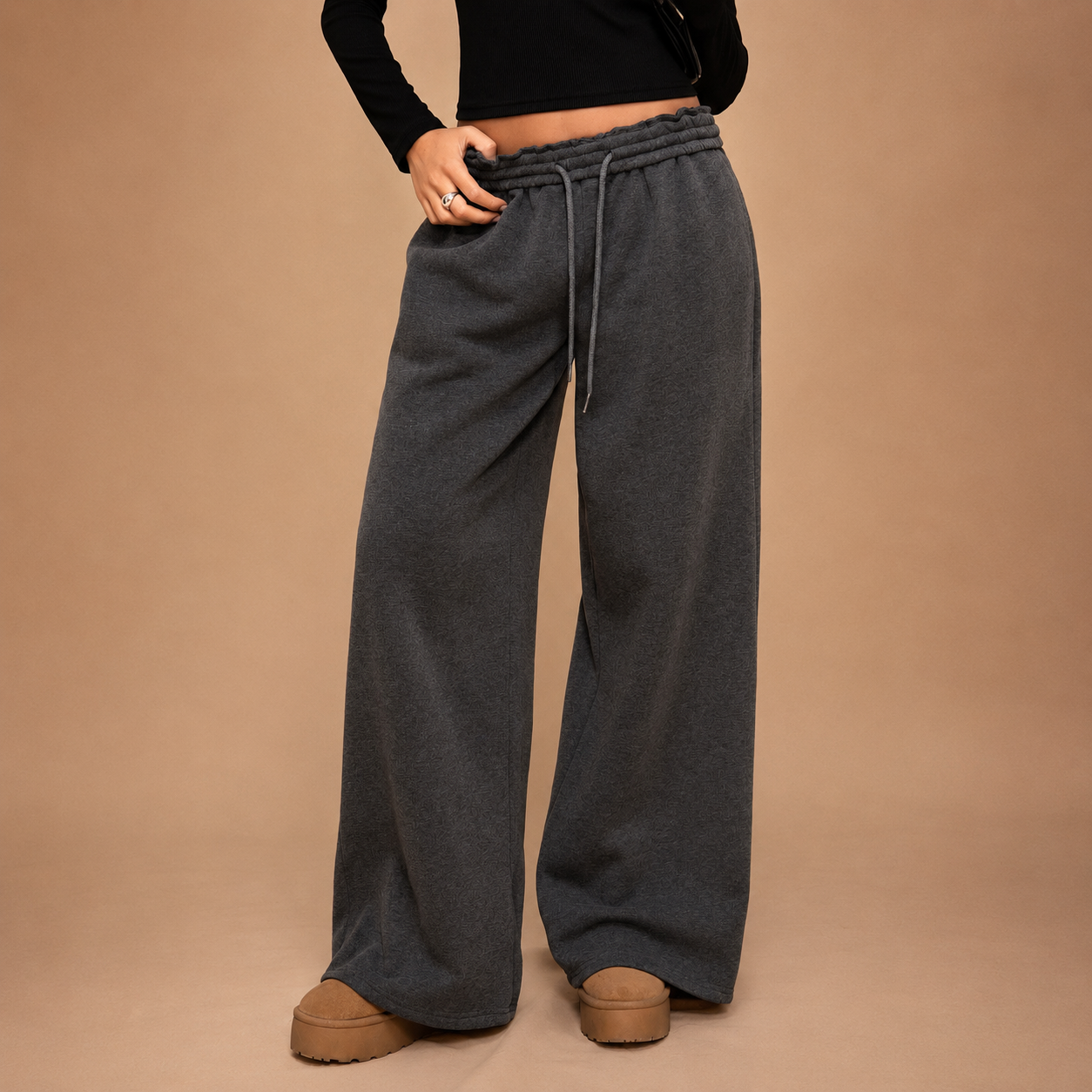 Casual Wide Loose Winter Thickened Thermal Lined Sweatpants For Women