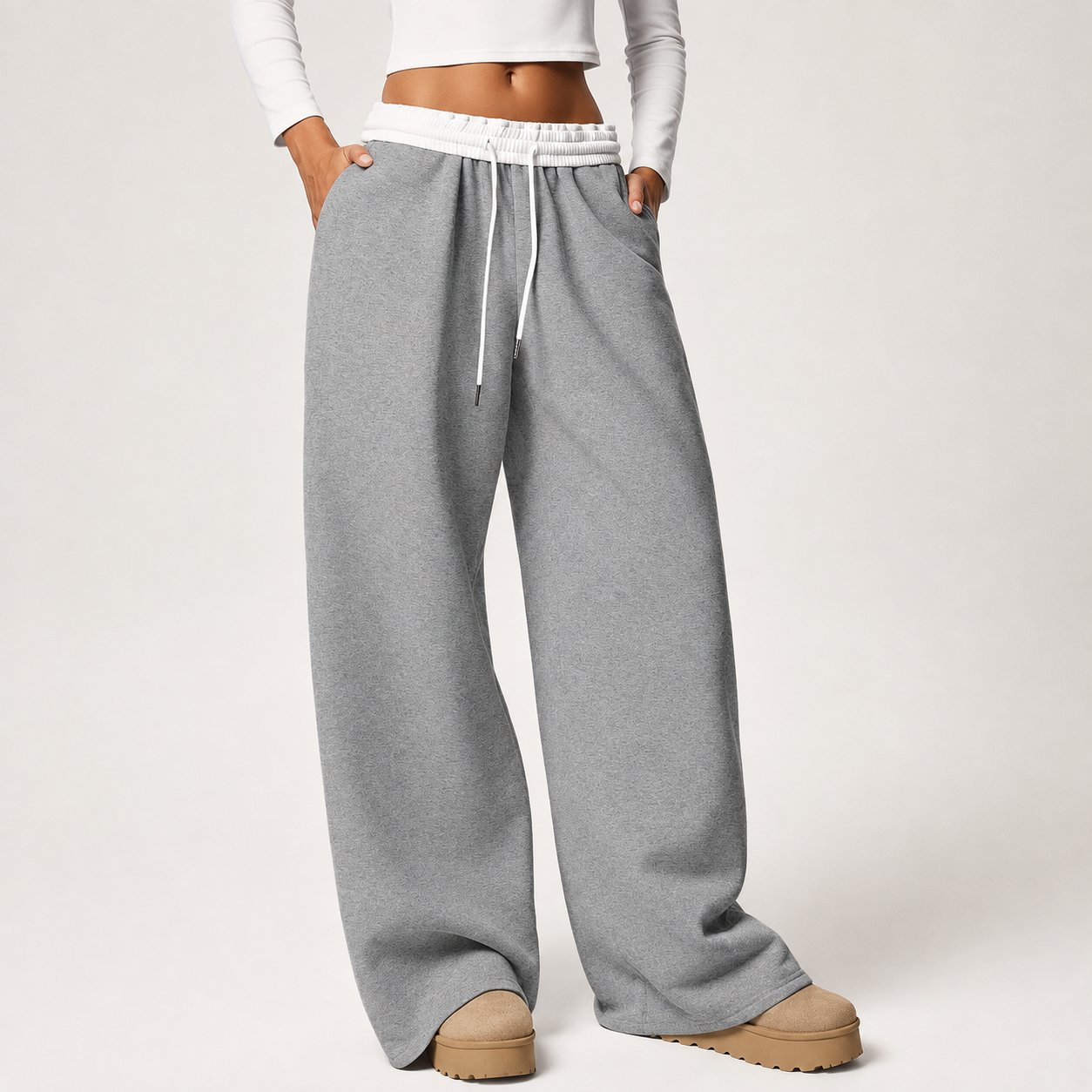 Casual Wide Loose Winter Thickened Thermal Lined Sweatpants For Women