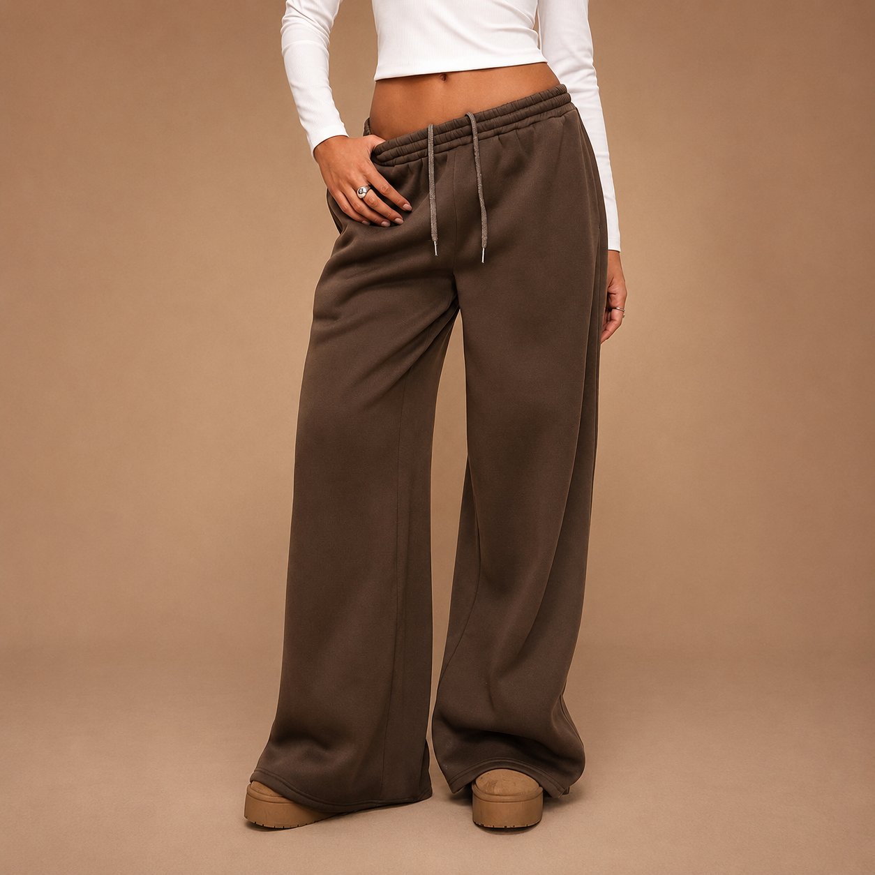 Casual Wide Loose Winter Thickened Thermal Lined Sweatpants For Women