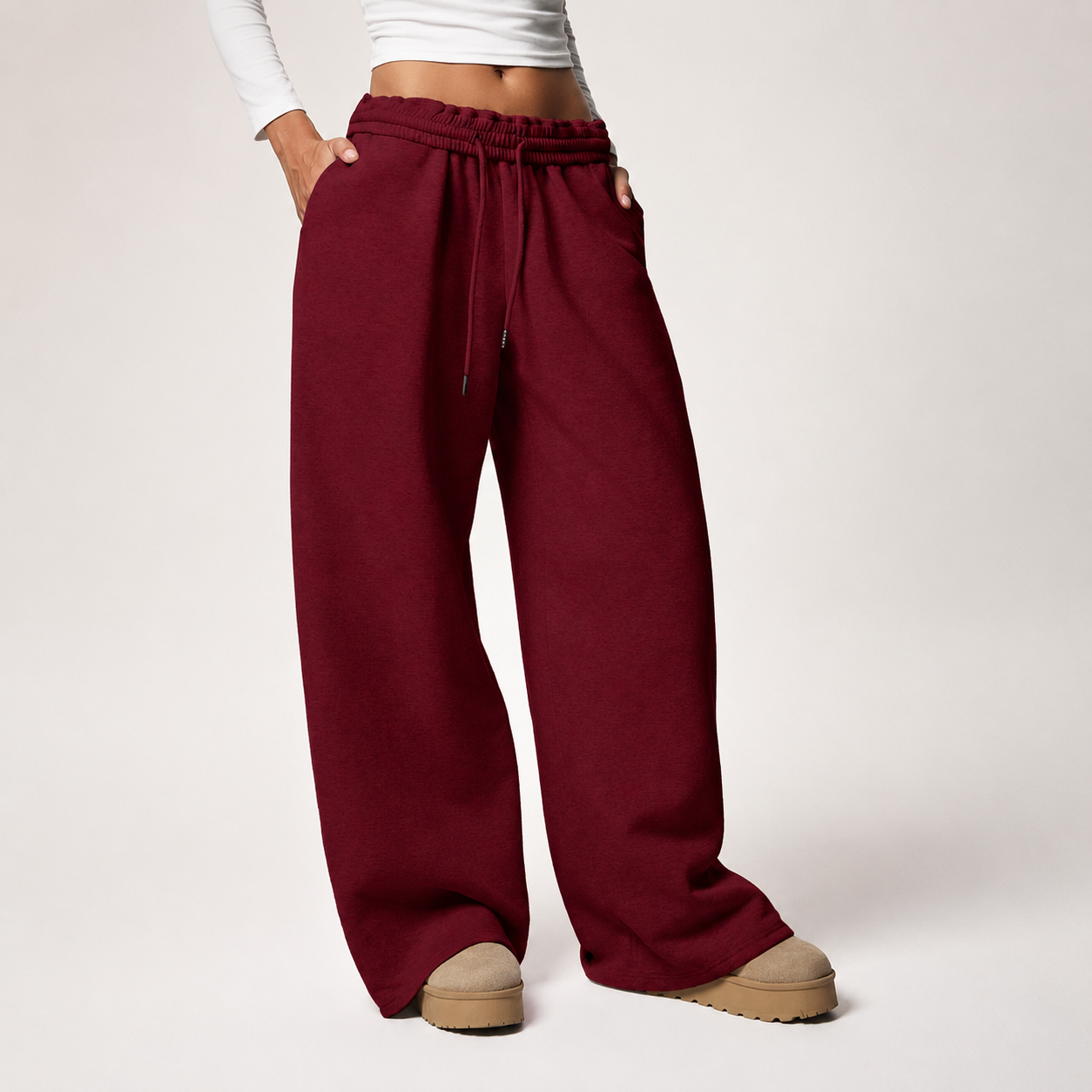 Casual Wide Loose Winter Thickened Thermal Lined Sweatpants For Women